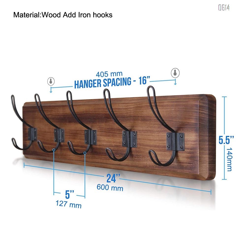 Rustic Coat Rack - Wall Mounted Wooden 24 Inch Entryway Coat Hooks - 5 Rustic Hooks, Solid Pine Wood. Perfect Touch for Your Entryway, Kitchen, Bathroom(Rustic Brown)