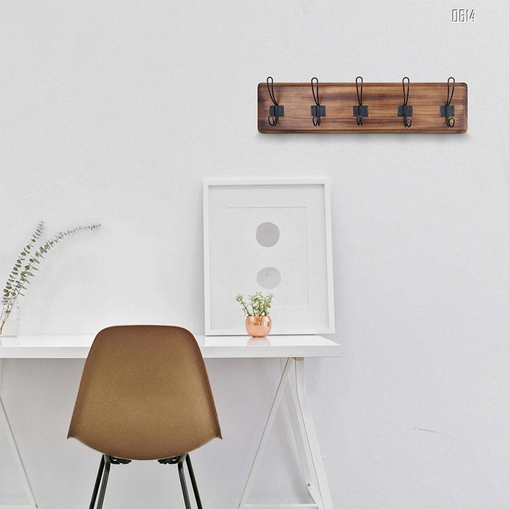 Rustic Coat Rack - Wall Mounted Wooden 24 Inch Entryway Coat Hooks - 5 Rustic Hooks, Solid Pine Wood. Perfect Touch for Your Entryway, Kitchen, Bathroom(Rustic Brown)