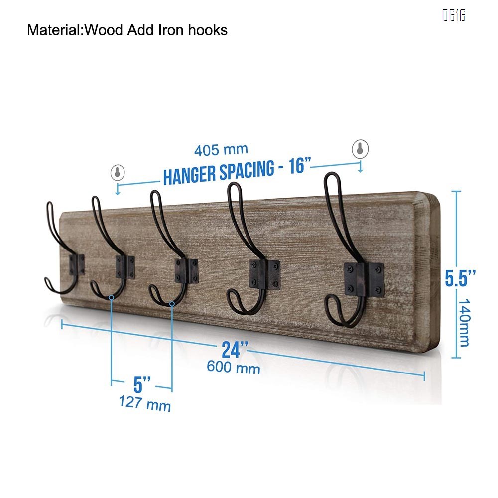 Weathered Brown Rustic Coat Rack - Wall Mounted Wooden 24 Inch Entryway Coat Hooks - 5 Rustic Hooks, Solid Pine Wood. Perfect Touch for Your Entryway, Kitchen, Bathroom