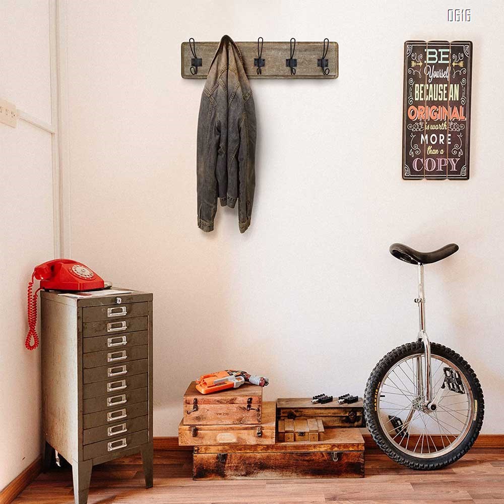 Weathered Brown Rustic Coat Rack - Wall Mounted Wooden 24 Inch Entryway Coat Hooks - 5 Rustic Hooks, Solid Pine Wood. Perfect Touch for Your Entryway, Kitchen, Bathroom