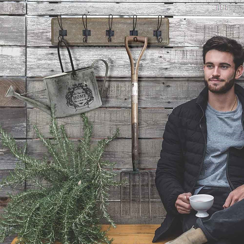 Weathered Brown Rustic Coat Rack - Wall Mounted Wooden 24 Inch Entryway Coat Hooks - 5 Rustic Hooks, Solid Pine Wood. Perfect Touch for Your Entryway, Kitchen, Bathroom