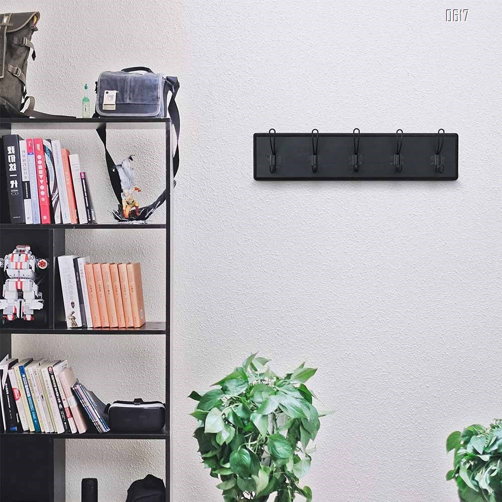 Black Rustic Coat Rack - Wall Mounted Wooden 24 Inch Entryway Coat Hooks - 5 Rustic Hooks, Solid Pine Wood. Perfect Touch for Your Entryway, Kitchen, Bathroom