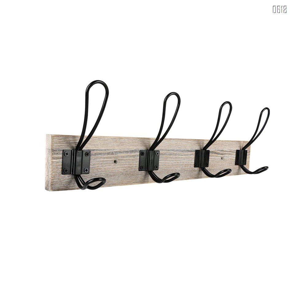 4 Hooks Wall Mounted Coat Rack,Wooden Entryway Vintage Rustic Coat Rack Hat Hanger Rack 4-Hook Rail for The Entryway, Bathroom, Bedroom , Kitchen, Mudroom Solid Wood