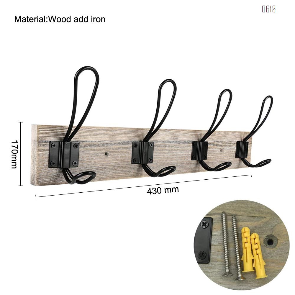 4 Hooks Wall Mounted Coat Rack,Wooden Entryway Vintage Rustic Coat Rack Hat Hanger Rack 4-Hook Rail for The Entryway, Bathroom, Bedroom , Kitchen, Mudroom Solid Wood