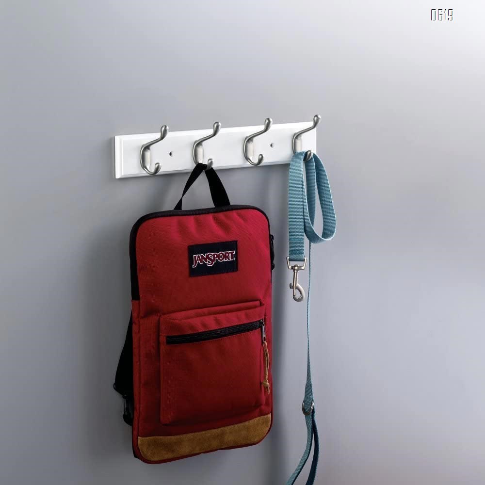 Bamboo 19 inch Hook Rail / Rack, with 4 Heavy Duty Coat and Hat Hooks, in White Zinc Alloy
