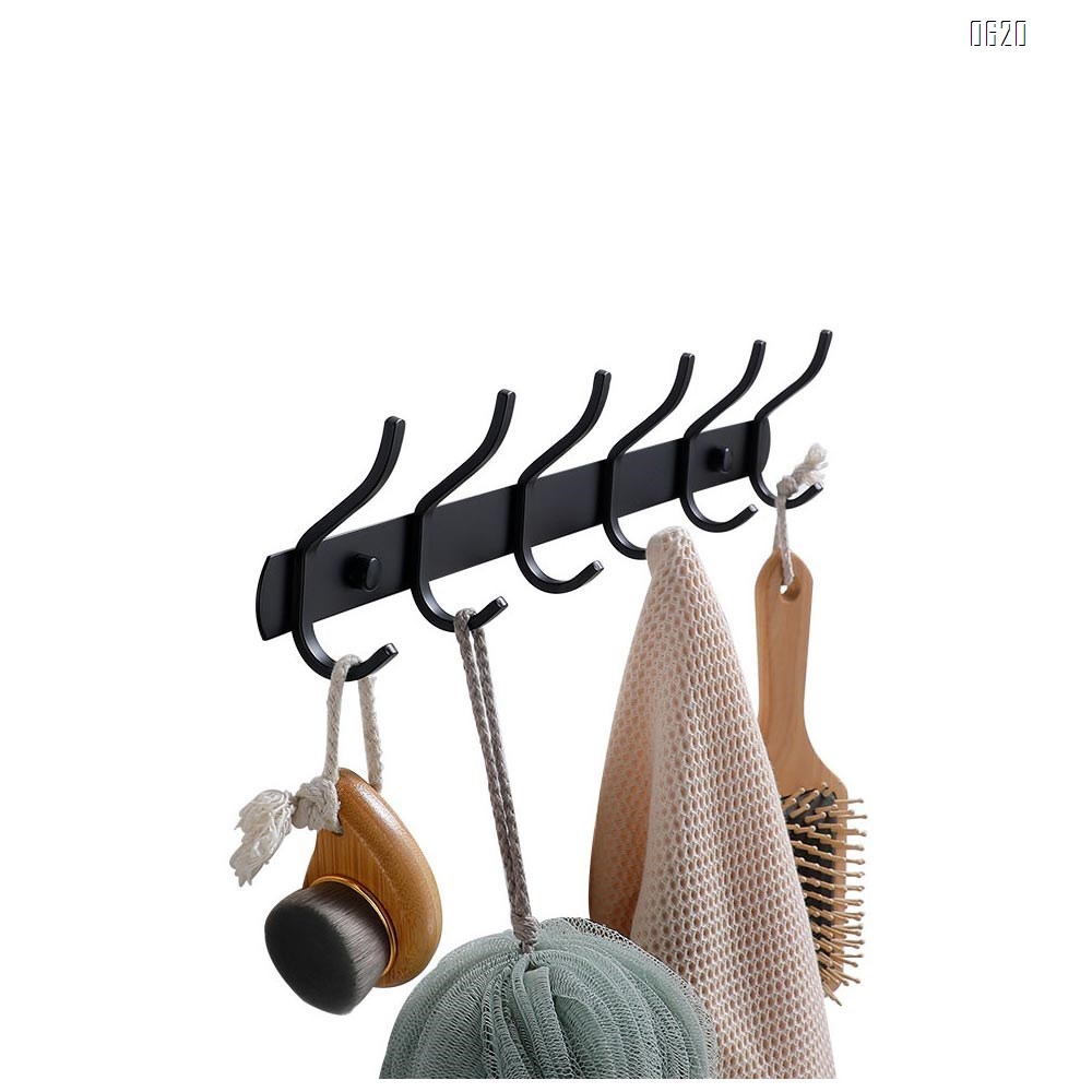 Coat Rack Wall Mounted,6 Hooks Coat Hooks for Hanging Coats,Heavy Duty Metal Hook Rack Rail with 6 Double Dual Hooks Coat Hanger Wall Mount