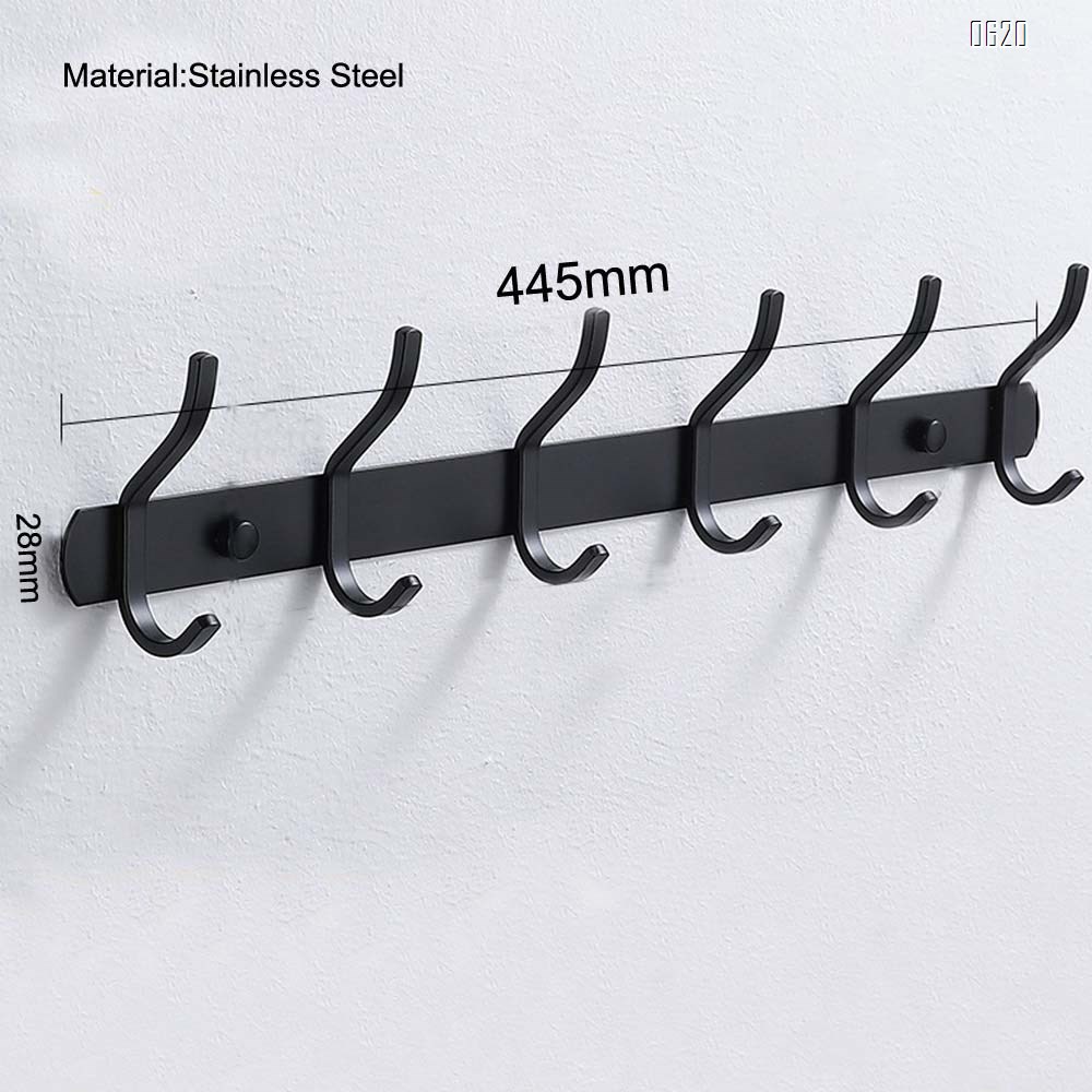Coat Rack Wall Mounted,6 Hooks Coat Hooks for Hanging Coats,Heavy Duty Metal Hook Rack Rail with 6 Double Dual Hooks Coat Hanger Wall Mount