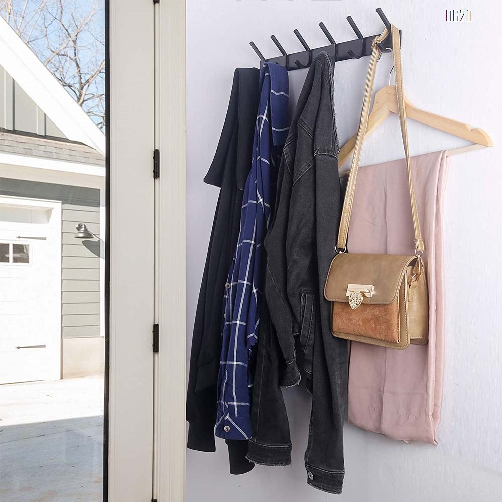 Coat Rack Wall Mounted,6 Hooks Coat Hooks for Hanging Coats,Heavy Duty Metal Hook Rack Rail with 6 Double Dual Hooks Coat Hanger Wall Mount