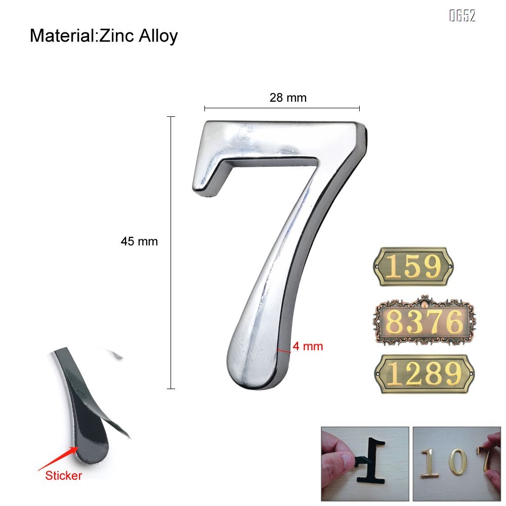 45mm(2 inch) high self-adhesive number letters, mailbox number letters, zinc alloy, can be used for windows, doors, cars, homes, businesses, address numbers