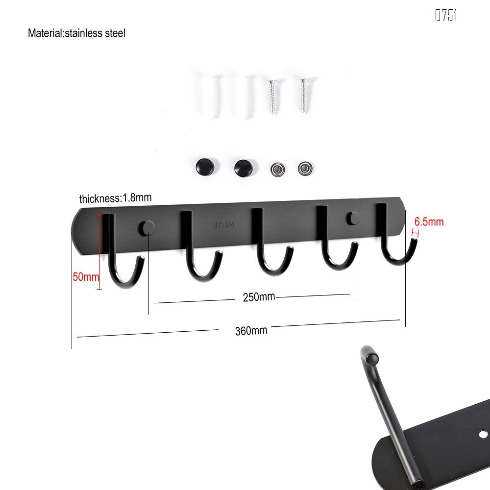 Black Coat Hooks Wall Mounted Heavy Duty Wall Coat Rack for Hanging