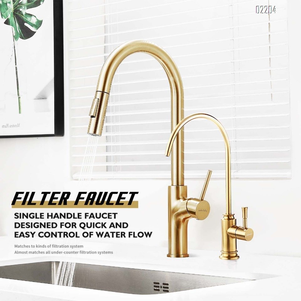 Brushed Gold Kitchen Water Filter Faucet,Stainless Steel Lead-Free Drinking Water Faucet Fits Reverse Osmosis Units or Filtration System in Non-Air Gap