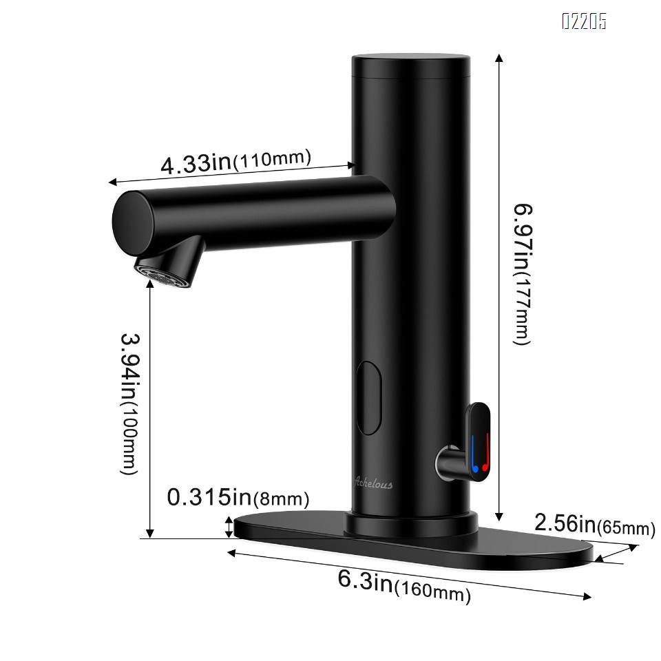 Automatic Touchless Bathroom Sink Faucet with Deck Plate,Hands Free Infrared Sensor Basin Faucet with Temperature Control, Battery Powered Sensor Bathroom Tap,Black
