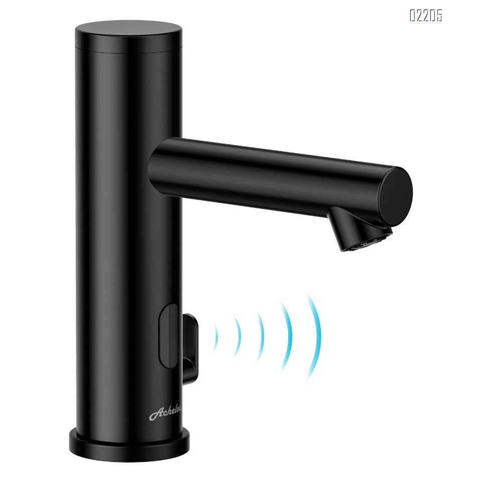 Automatic Touchless Bathroom Sink Faucet with Deck Plate,Hands Free Infrared Sensor Basin Faucet with Temperature Control, Battery Powered Sensor Bathroom Tap,Black