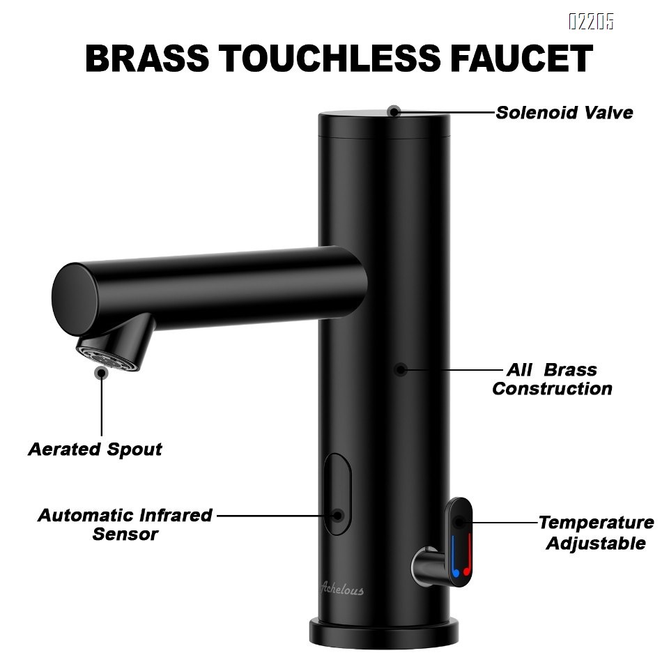 Automatic Touchless Bathroom Sink Faucet with Deck Plate,Hands Free Infrared Sensor Basin Faucet with Temperature Control, Battery Powered Sensor Bathroom Tap,Black
