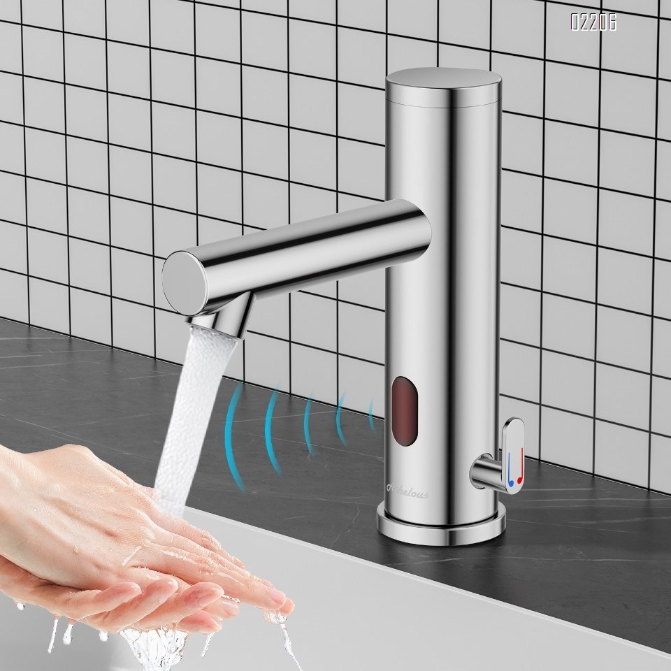 Stainless Steel Automatic Touchless Bathroom Sink Faucet, Hands Free Infrared Sensor Basin Faucet with Temperature Control, Battery Powered Sensor Bathroom Tap Brushed Nickel