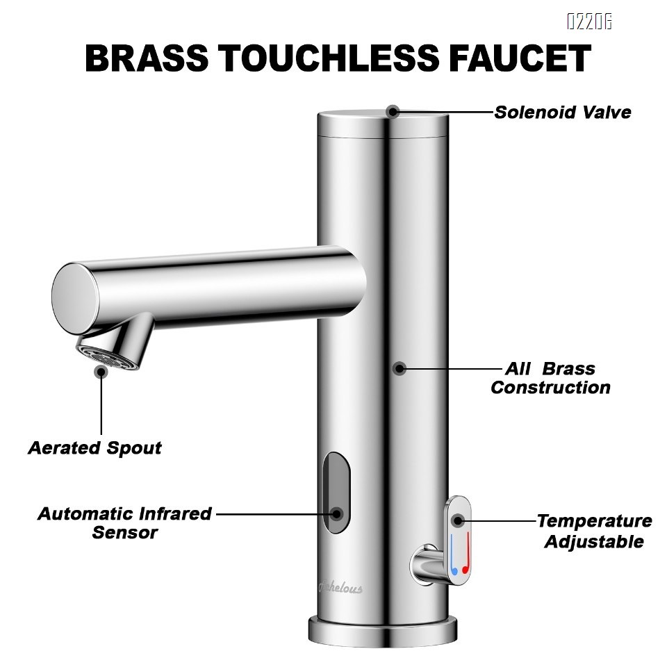 Stainless Steel Automatic Touchless Bathroom Sink Faucet, Hands Free Infrared Sensor Basin Faucet with Temperature Control, Battery Powered Sensor Bathroom Tap Brushed Nickel
