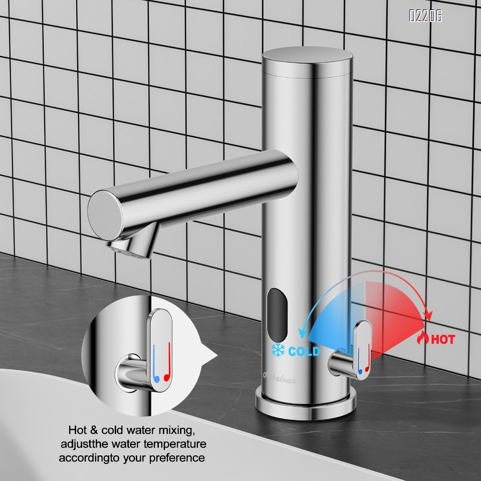 Stainless Steel Automatic Touchless Bathroom Sink Faucet, Hands Free Infrared Sensor Basin Faucet with Temperature Control, Battery Powered Sensor Bathroom Tap Brushed Nickel