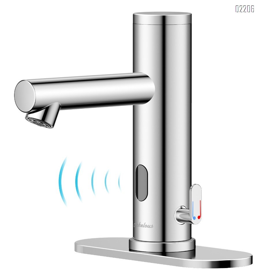 Stainless Steel Automatic Touchless Bathroom Sink Faucet, Hands Free Infrared Sensor Basin Faucet with Temperature Control, Battery Powered Sensor Bathroom Tap Brushed Nickel