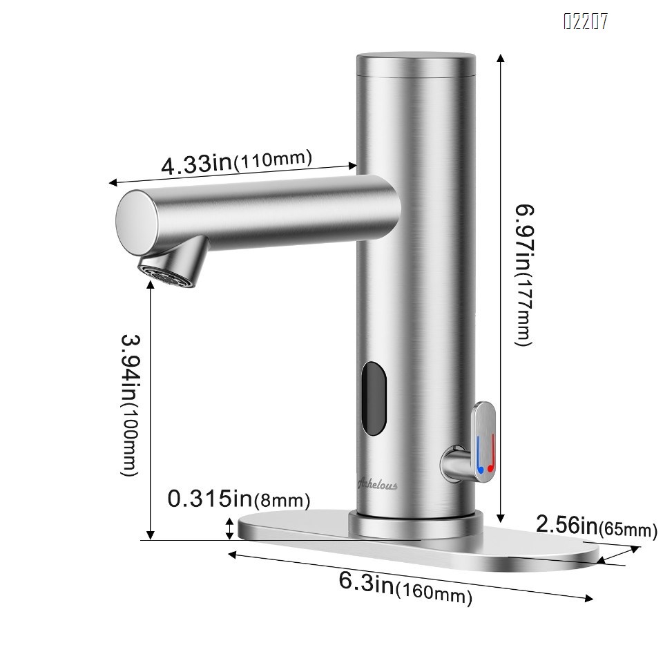 Achelous Stainless Steel Automatic Touchless Bathroom Sink Faucet, Hands Free Infrared Sensor Basin Faucet with Temperature Control, Battery Powered Sensor Bathroom Tap Brushed Nickel