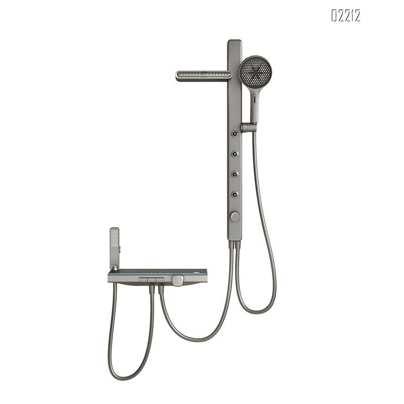 Brass Shower Head Set with Thermostatic Temperature Digital Display Home Use Athmosphere Light Gun Grey Piano Key Tap
