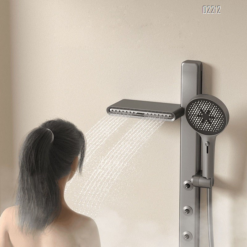 Brass Shower Head Set with Thermostatic Temperature Digital Display Home Use Athmosphere Light Gun Grey Piano Key Tap