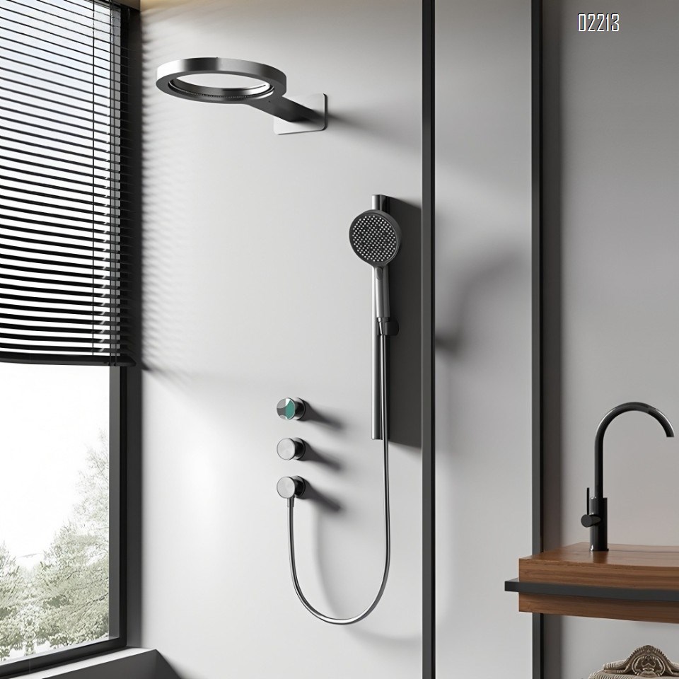 Wall mounted High-end Mode Full Brass Built-in Shower Set | Creative Basketball Hoop Ceiling Spray Digital Thermostatic Temperature