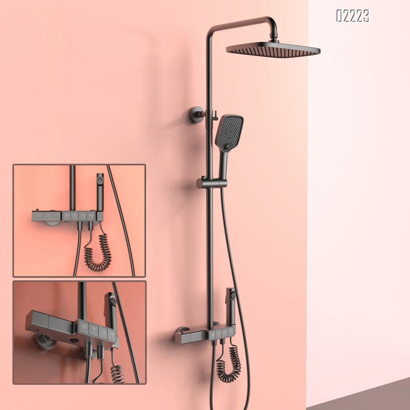 New grey all-Brass bathroom four-function shower head set with Round and Square Top spray