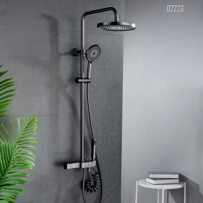 New grey all-Brass bathroom four-function shower head set with Round and Square Top spray