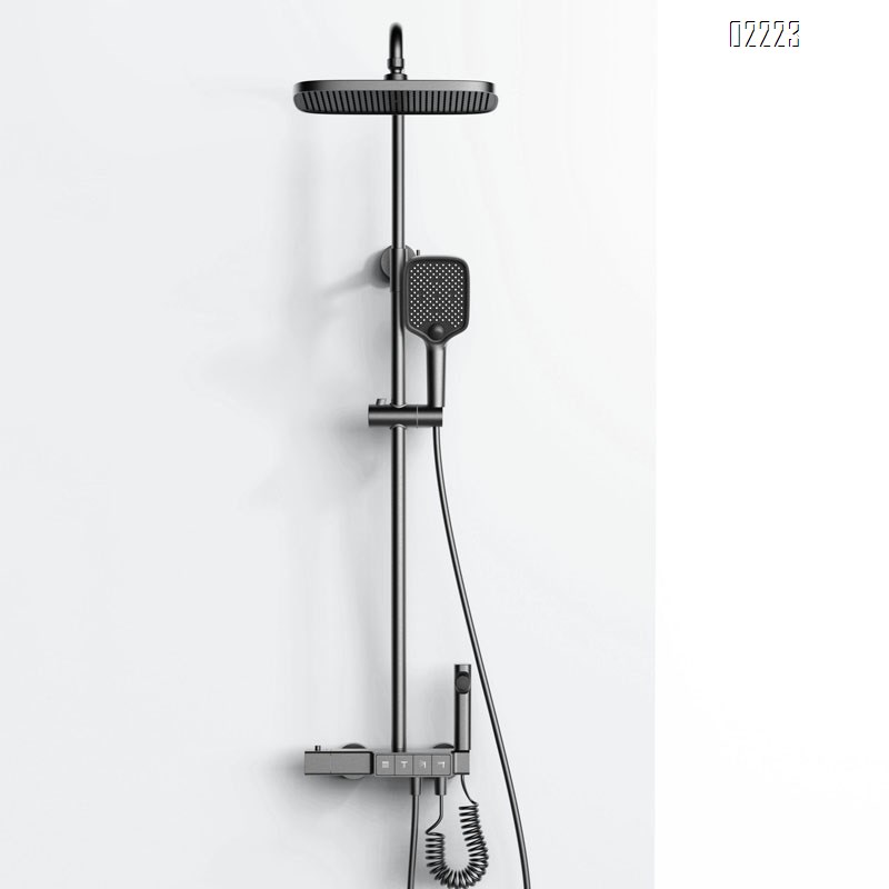 New grey all-Brass bathroom four-function shower head set with Round and Square Top spray