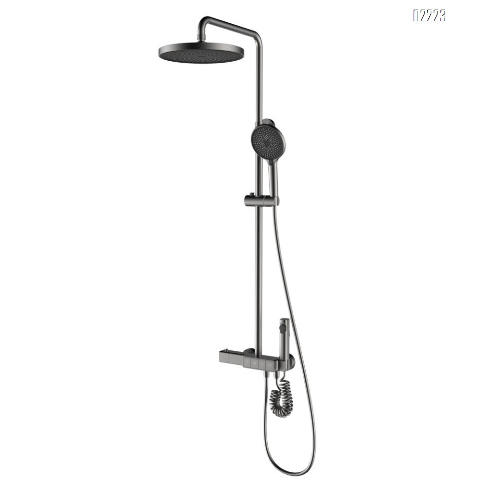 New grey all-Brass bathroom four-function shower head set with Round and Square Top spray