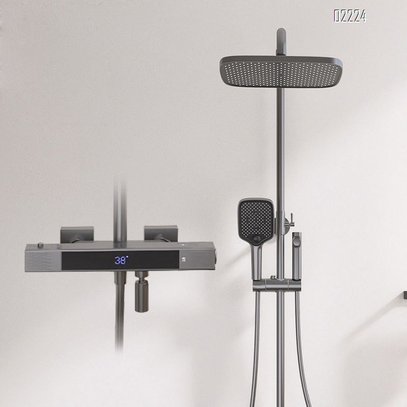 Digital temperature control shower head set Brass home use gun grey shower head Tap
