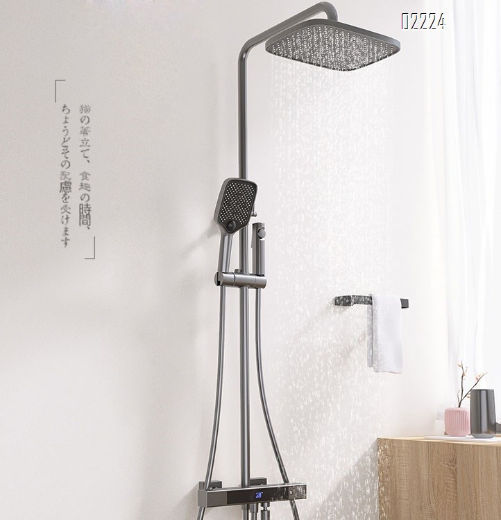 Digital temperature control shower head set Brass home use gun grey shower head Tap
