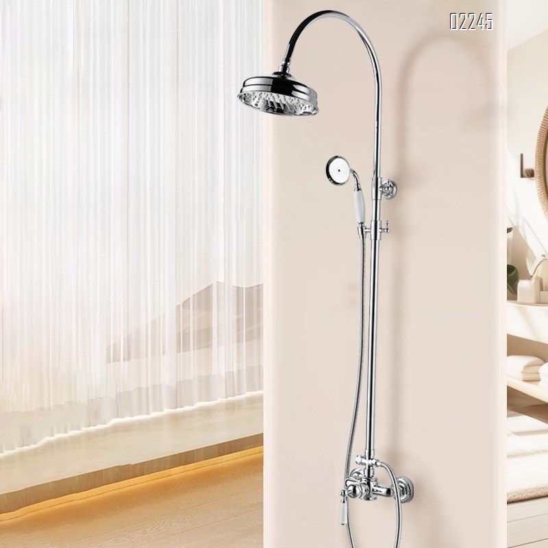 Brass French Retro Silver Bathtub Without Bottom Outlet Faucet Shower Head Set Telephone Cold and Hot Faucet Tap