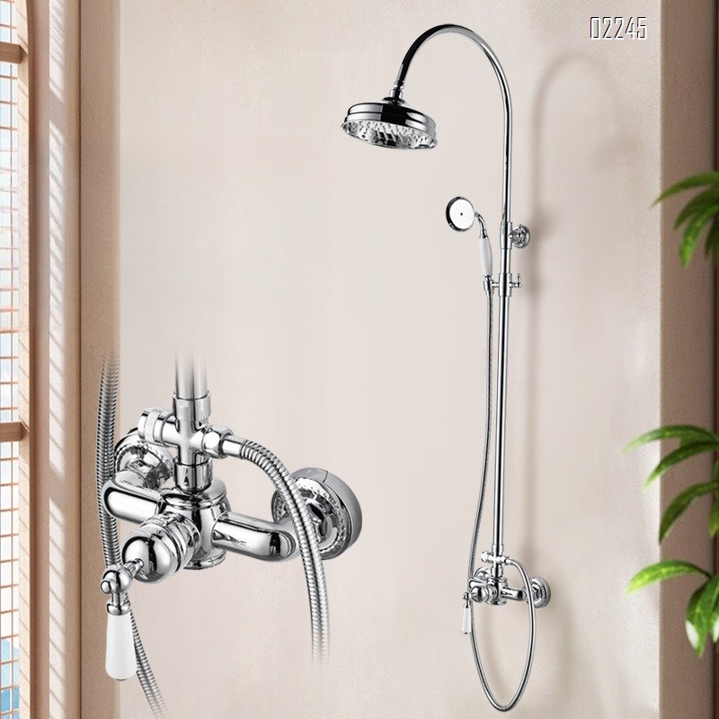 Brass French Retro Silver Bathtub Without Bottom Outlet Faucet Shower Head Set Telephone Cold and Hot Faucet Tap