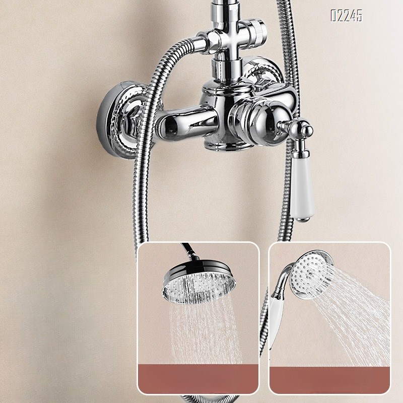 Brass French Retro Silver Bathtub Without Bottom Outlet Faucet Shower Head Set Telephone Cold and Hot Faucet Tap