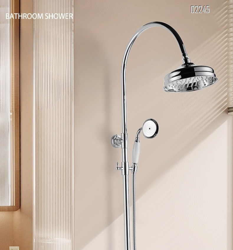 Brass French Retro Silver Bathtub Without Bottom Outlet Faucet Shower Head Set Telephone Cold and Hot Faucet Tap