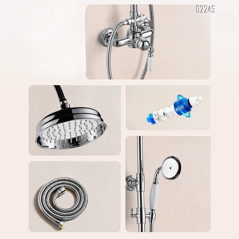 Brass French Retro Silver Bathtub Without Bottom Outlet Faucet Shower Head Set Telephone Cold and Hot Faucet Tap