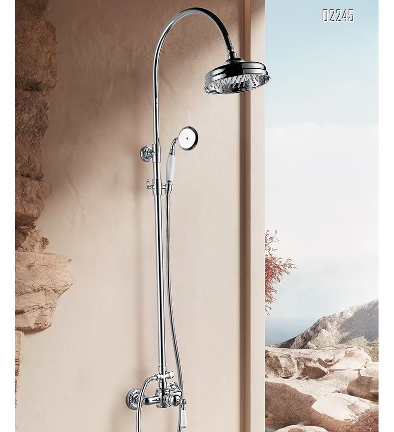 Brass French Retro Silver Bathtub Without Bottom Outlet Faucet Shower Head Set Telephone Cold and Hot Faucet Tap