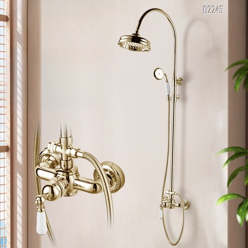 Brass French Retro Silver Bathtub Without Bottom Outlet Faucet Shower Head Set Telephone Cold and Hot Faucet Tap