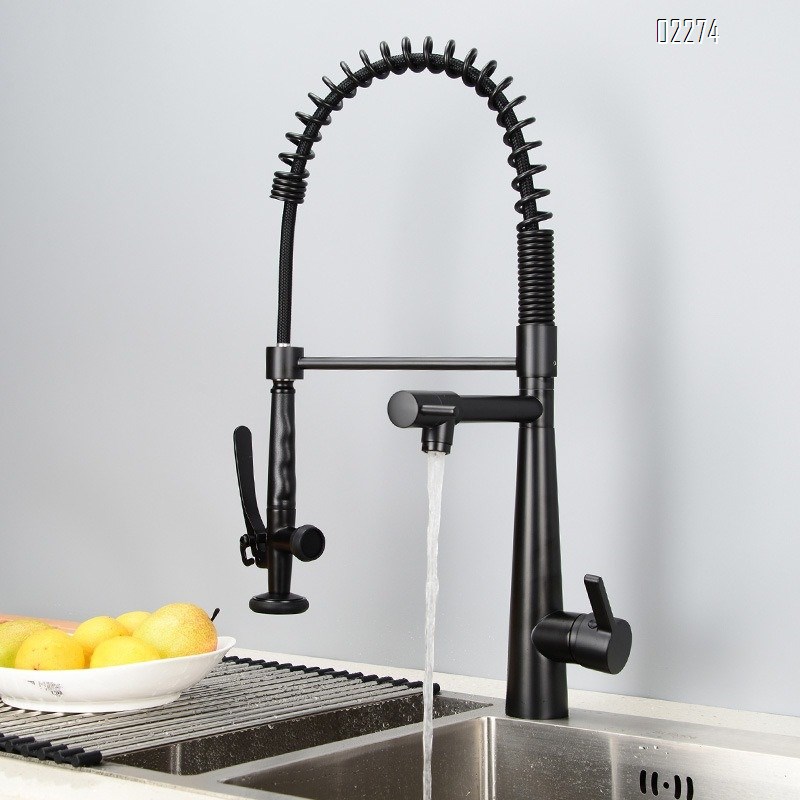 American Style All-Brass Spring Hot and Cold Kitchen Faucet Sink Basin Rotating Shower Pull-Out Faucet