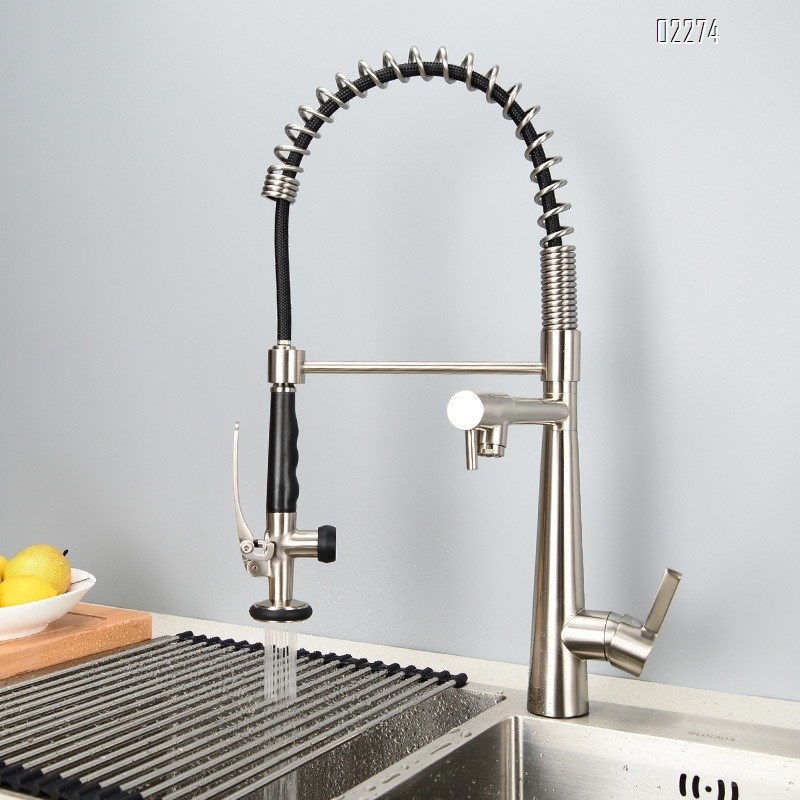American Style All-Brass Spring Hot and Cold Kitchen Faucet Sink Basin Rotating Shower Pull-Out Faucet