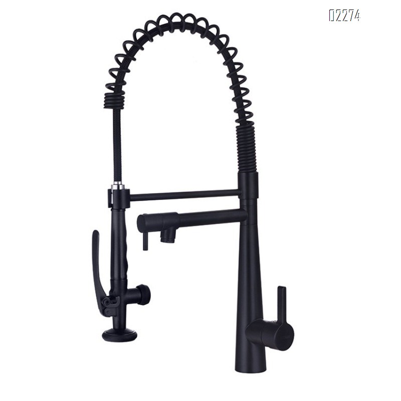 American Style All-Brass Spring Hot and Cold Kitchen Faucet Sink Basin Rotating Shower Pull-Out Faucet