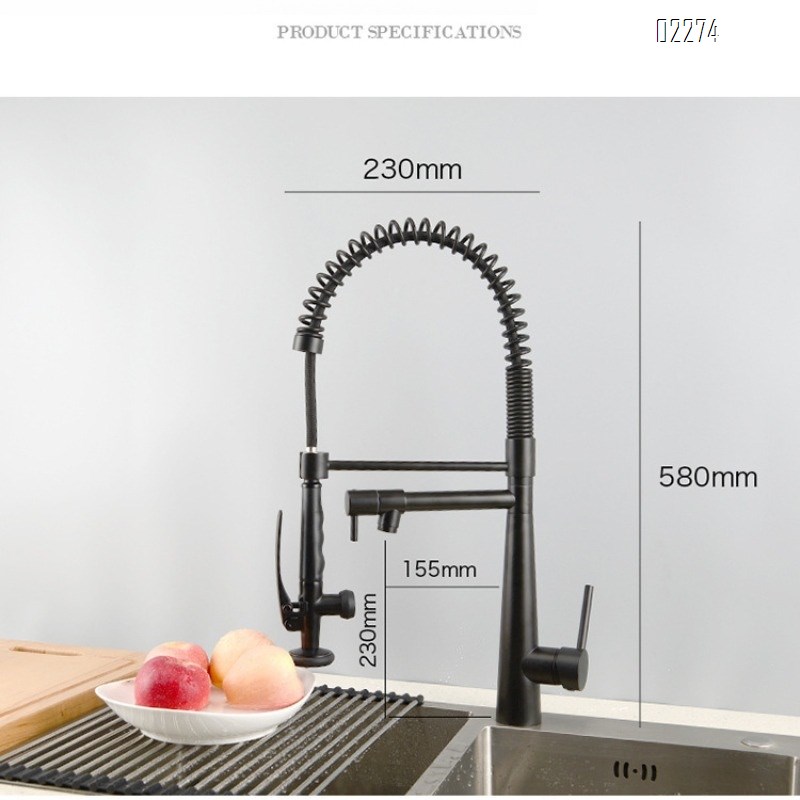 American Style All-Brass Spring Hot and Cold Kitchen Faucet Sink Basin Rotating Shower Pull-Out Faucet