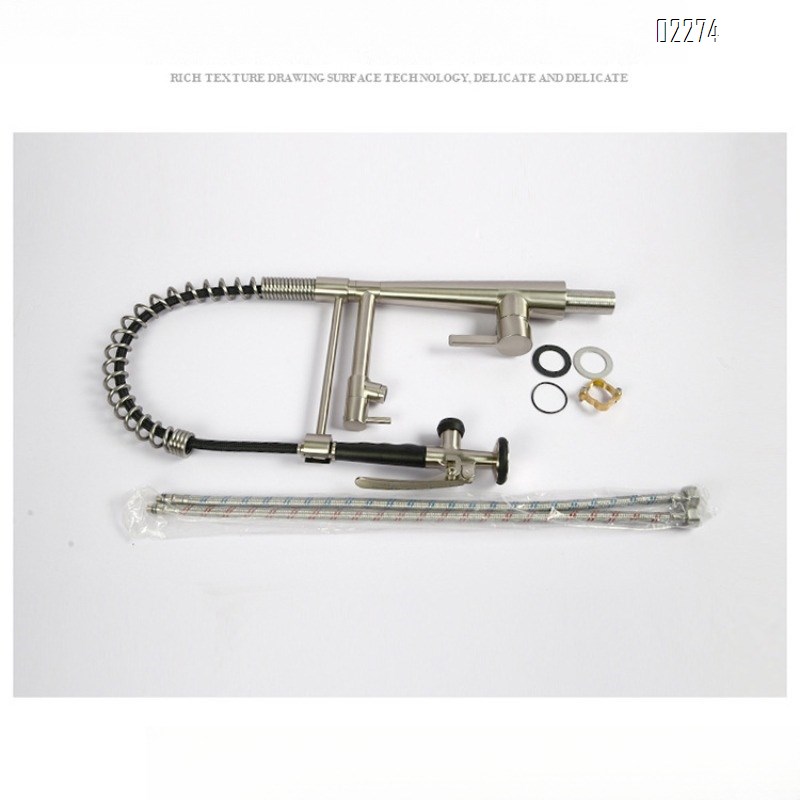 American Style All-Brass Spring Hot and Cold Kitchen Faucet Sink Basin Rotating Shower Pull-Out Faucet