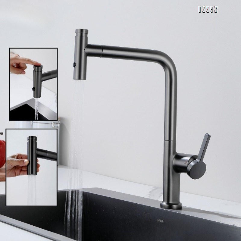 Gun Gray Pull-out Kitchen Tap Hot and Cold Water Brass Washing Basin Sink Sink Faucet