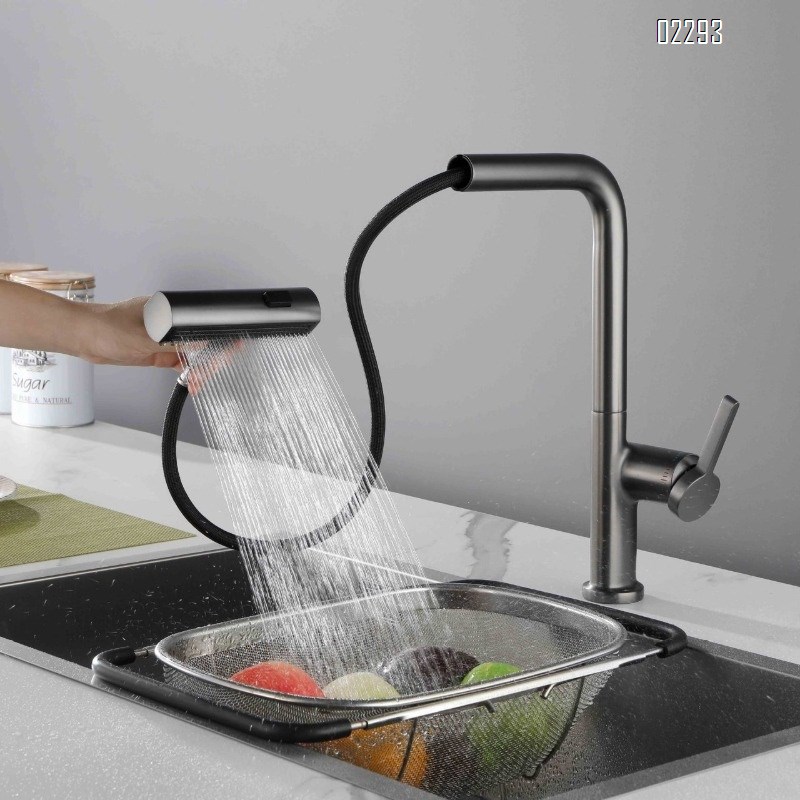 Gun Gray Pull-out Kitchen Tap Hot and Cold Water Brass Washing Basin Sink Sink Faucet