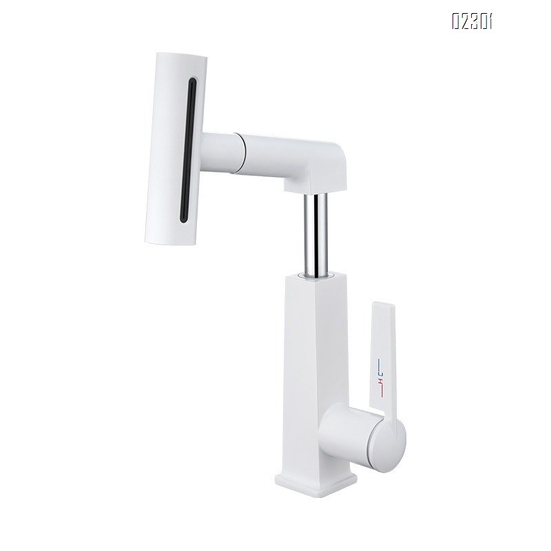 White Multi functional Rotating Lift Pull Basin Faucet Rainfall Waterfall Hot and Cold Bathroom Brass Faucet