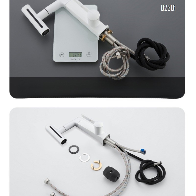 White Multi functional Rotating Lift Pull Basin Faucet Rainfall Waterfall Hot and Cold Bathroom Brass Faucet