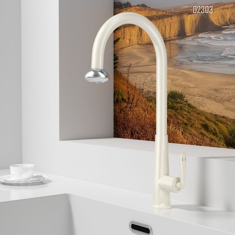 Brass Hot and Cold Kitchen Faucet Gun Gray Rotating Minimalist Simple Pull-out Sink Kitchen Faucet Tap