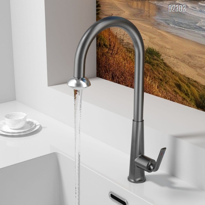 Brass Hot and Cold Kitchen Faucet Gun Gray Rotating Minimalist Simple Pull-out Sink Kitchen Faucet Tap